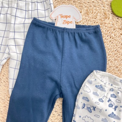 Kit 3 calças - Quadriculado, Marinho, Aviãozinho Azul Jeans